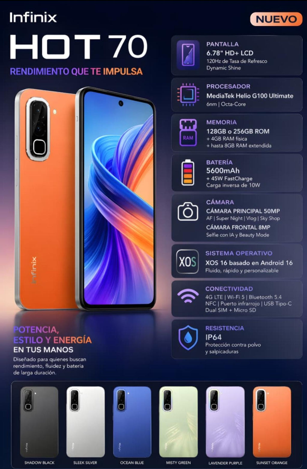 Infinix Hot 70 4GB + 4GB RAM Extendida / 256GB